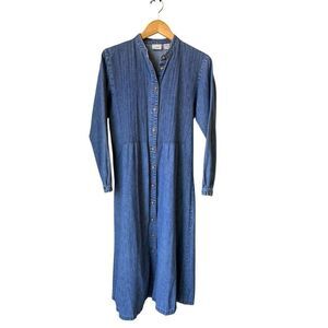 Vintage L.L Bean 100% Cotton Cottage Core Button Front Denim Dress
